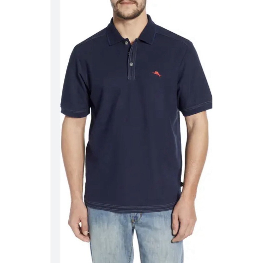 Tommy Bahama Emfielder Polo Shirt Mens 2XL Navy Blue Supima Cotton Resort Beach